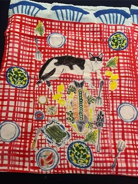 TWO Kitten Picnic Anthropologie Brightlime Light Studio Kitchen Towels